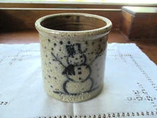 VINTAGE 1993 BUFFALO POTTERY SNOWMAN SALT GLAZED POT CROCK