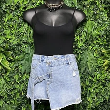 PINK NOVEMBER Skirt Women Large Blue Jeans Shorts Skort Distressed Denim  2749