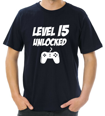 New Level 15 Unlocked T-Shirt 15th Birthday Gifts For 15 Year Old Boys Son  Teen