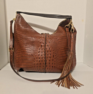 GILI GOT IT LOVE IT BROWN ALLIGATOR EMBOSSED LEATHER HOBO WEEKENDER SHOULDER BAG
