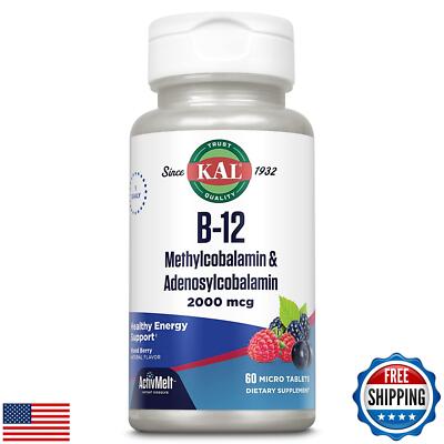 KAL Vitamin B12 Methylcobalamin and Adenosylcobalamin 2000 mcg ActivMelt, B12