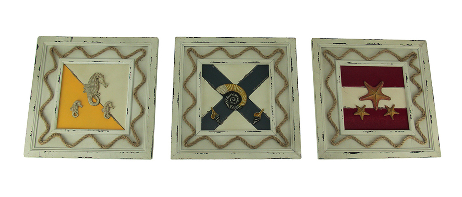 Set of 3 Rustic Coastal Nautical Flag Wooden Wall Hangings