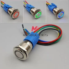 19mm 12V Waterproof Metal 5Pin ON-OFF Momentary LED Push Button Switch Connector