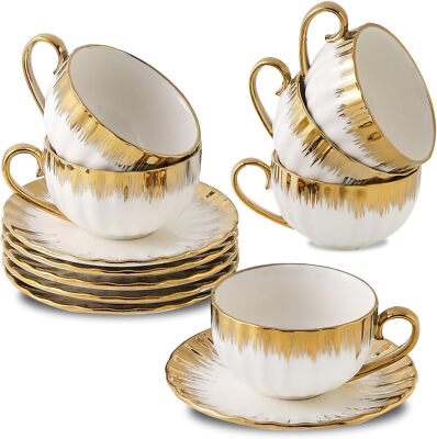 Cappuccino Mug with Saucer, 7 oz Ceramic Double Espresso Mug Set