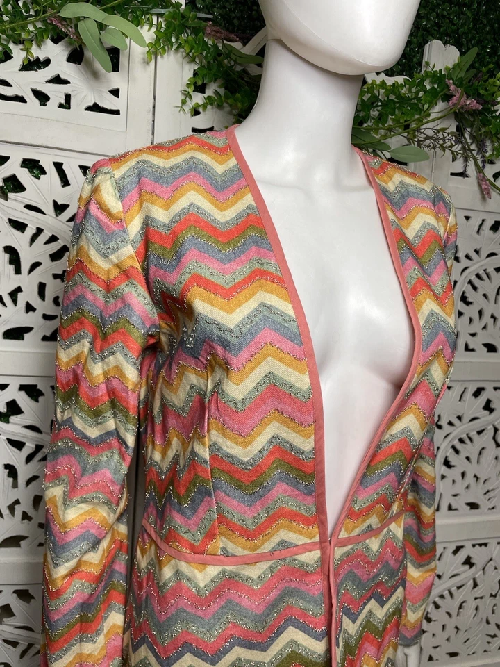 Blank London Anthropologie Women’s Chevron Metallic Colorful Jacket Size Small - Image 4 of 4