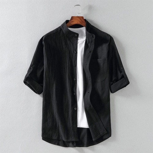 Cotton Linen Mens Casual Short Sleeve Loose Blouse Shirt Button Down Shirts Tops - Picture 27 of 27