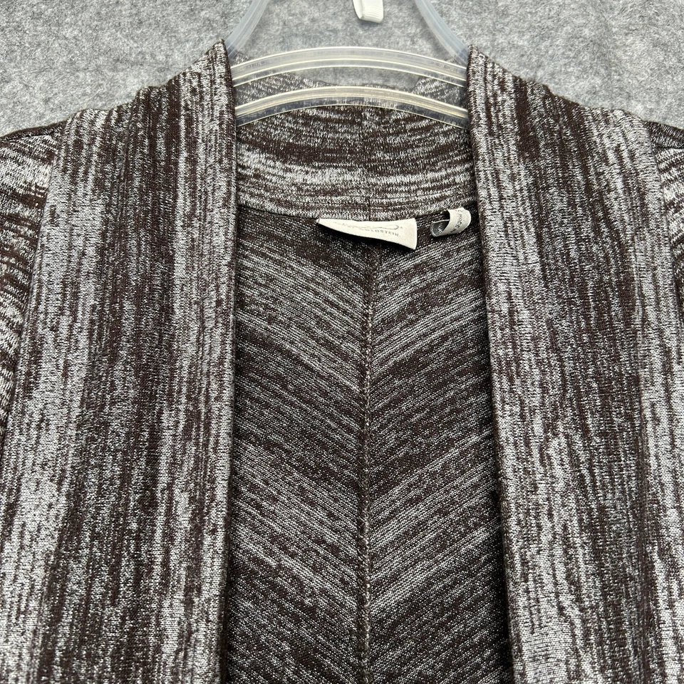 LOGO Lori Goldstein Suéter Mujer 1X Marrón Gris Rayas Cardi Drape Artístico Topper Foto 3 de 4