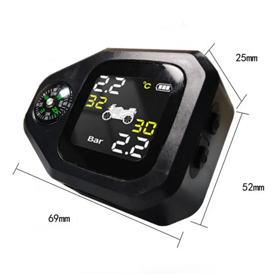 Sistema de monitor de pressão de pneus de motocicleta bússola ferramentas de diagnóstico de pneus com 2 sensores - Imagem 2 de 4
