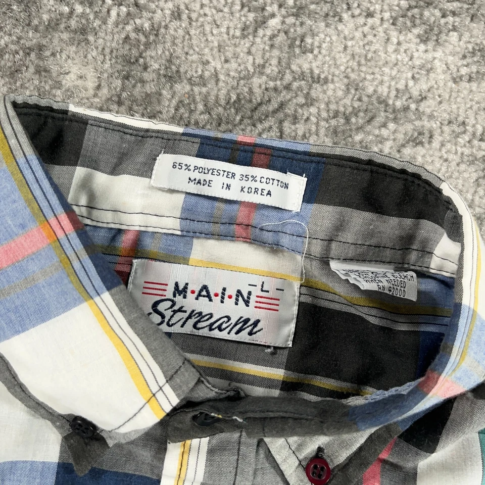 Винтажная мужская футболка Mainstream большая синяя красная клетчатая на пуговицах короткий рукав 80-е - Изображение 4 из 4