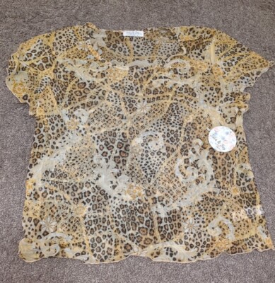 NWT Jolie & Joy Sheer Shirt Floral/Cheetah Print-B2