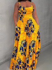 Plus Size Yellow Blue Maxi Dress Sun Loving Soft Stretch 3XL 4XL 5XL
