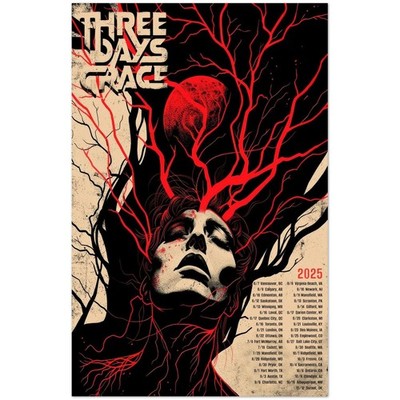 Three Days Grace 2025 Tour Dates Band Art Poster