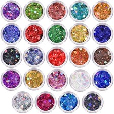 Glitter, 24 Jars Holographic Glitter for Crafts, Chunky Holographic Color