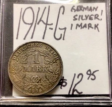 1914 G German Silver! 1 Mark! ENN Coins