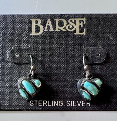 Paar 925 Sterling Silber Barse Türkis Herz Ohrhänger