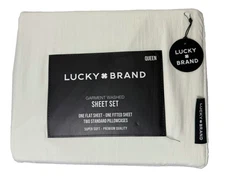 Lucky Brand Queen Bed Sheet Set Vanilla Cream Parchment Color 4pc OEKO TEX NEW