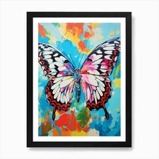 Pop Art Marbled White Butterfly 2 A Framed Wall Art Poster Canvas Print Picture