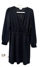 LOFT Outlet Black Sparkle Wrap Dress Women’s Medium V-Neck Knee Length Party