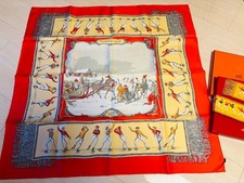 HERMES Scarf Carre 90 Les Plaisirs du Froid silk authentic made in France 117