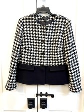 Talbots Petites Women's 12P Black White Houndstooth Lined Blazer Jacket