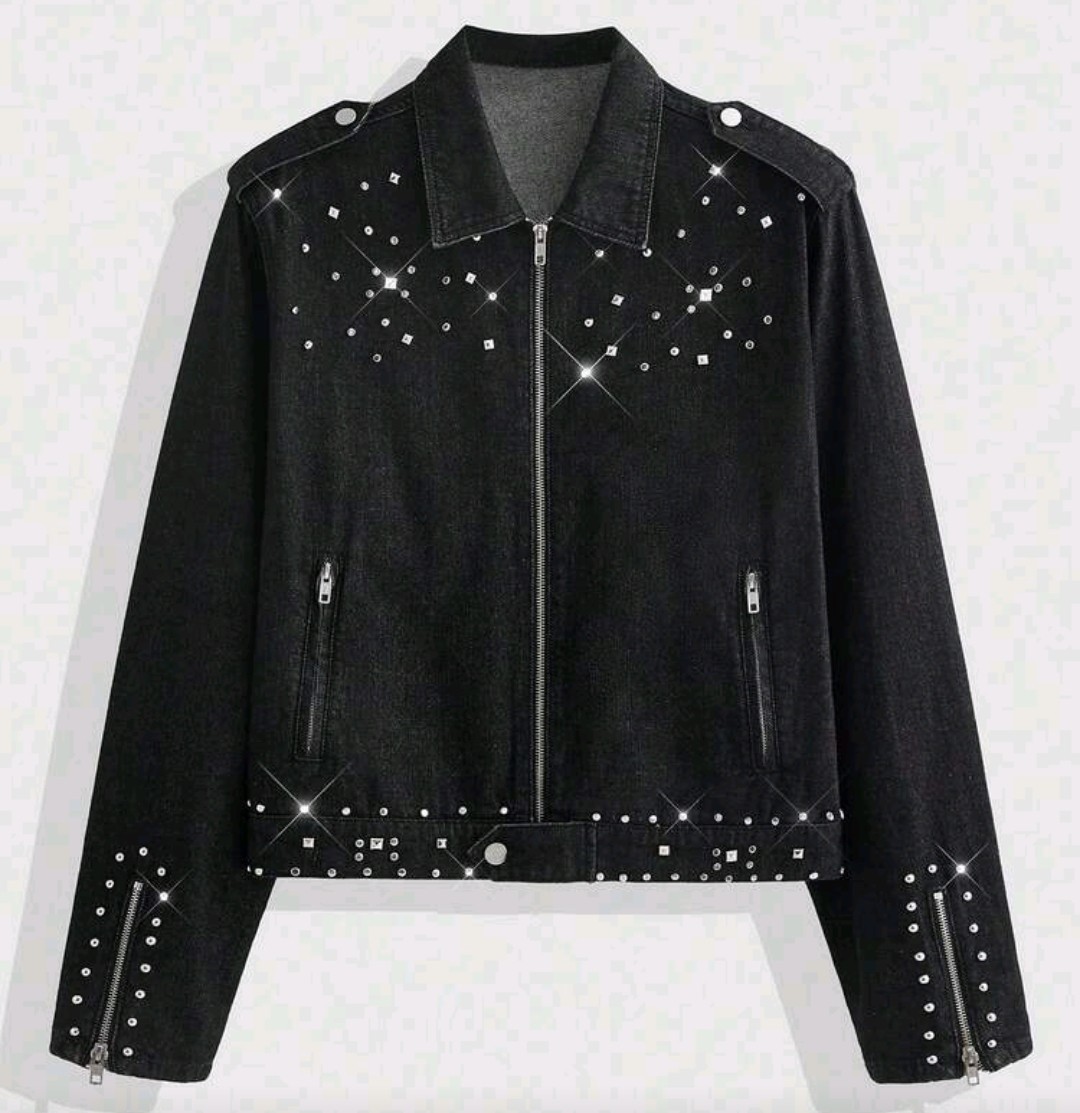 Nueva chaqueta de mezclilla negra de diamantes de imitación de lujo para hombre de alta calidad
