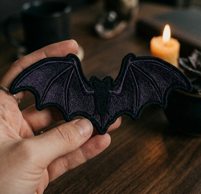 Bat Patch Embroidered Gothic Halloween Iron On Dark Aesthetic Badge