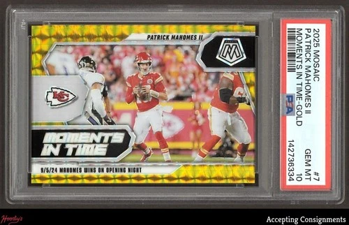 2025 Panini Mosaic Moments in Time Mosaic Gold Patrick Mahomes II 09/10 PSA 10