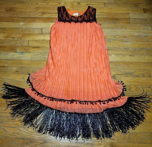 Jon Anna Sleeveless Knee Length Beaded Fringe Flowy Dress Size XL Orange Layered - Picture 1 of 12