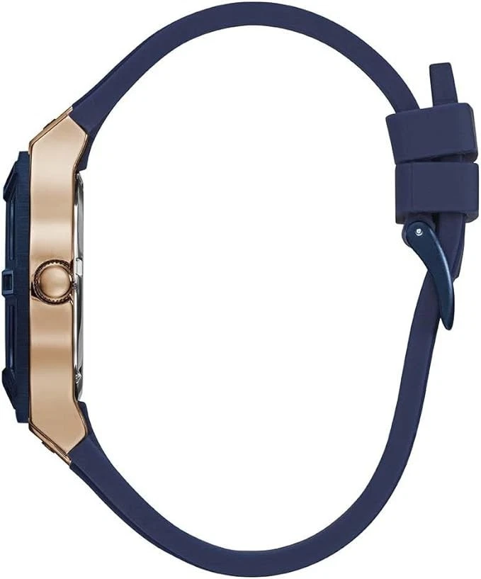 Esfera GUESS para mujer en tono oro rosa con icónica correa de silicona azul resistente a las manchas Foto 4 de 4