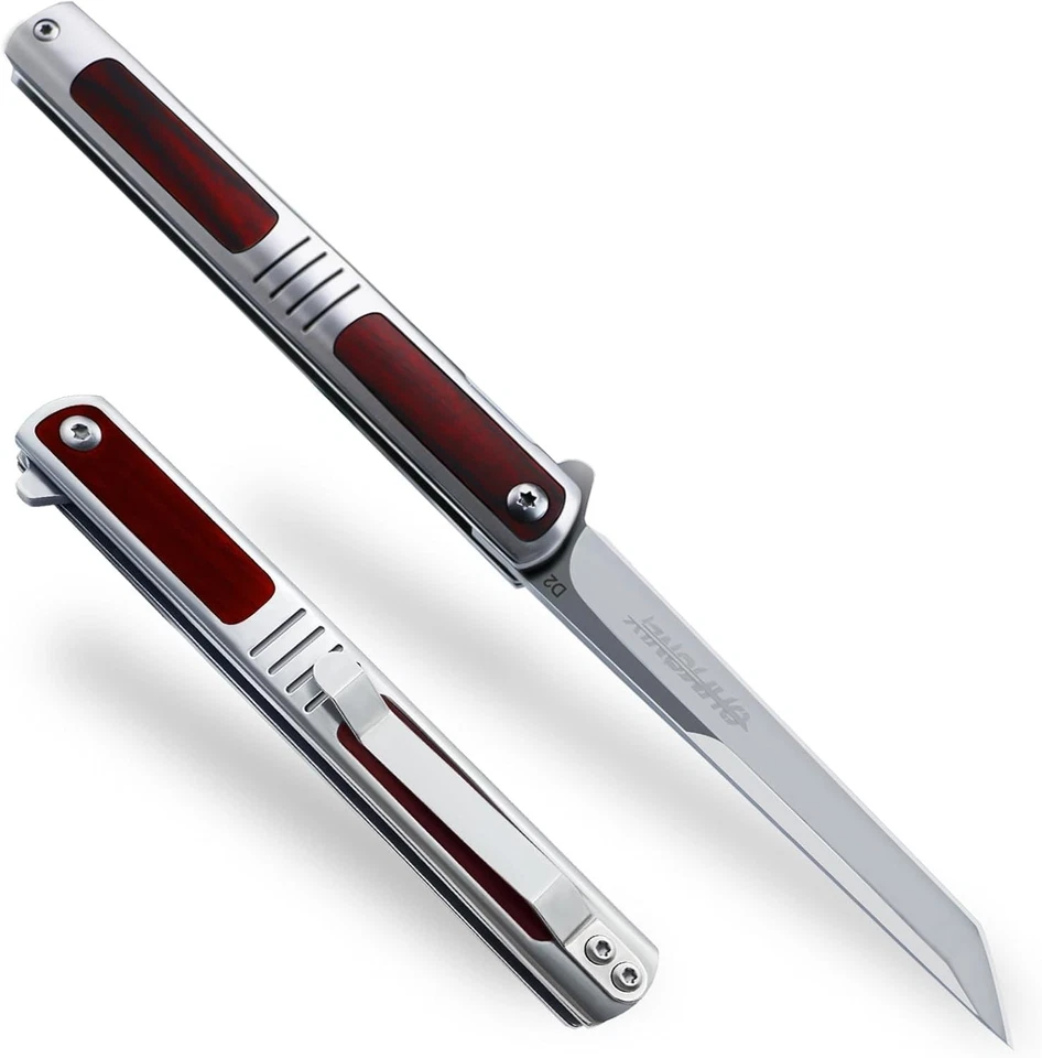 EDC Pocket Knife 3.5 Inch Folding Tanto Knife with Rosewood Handle for Outdoors - Image 3 of 4