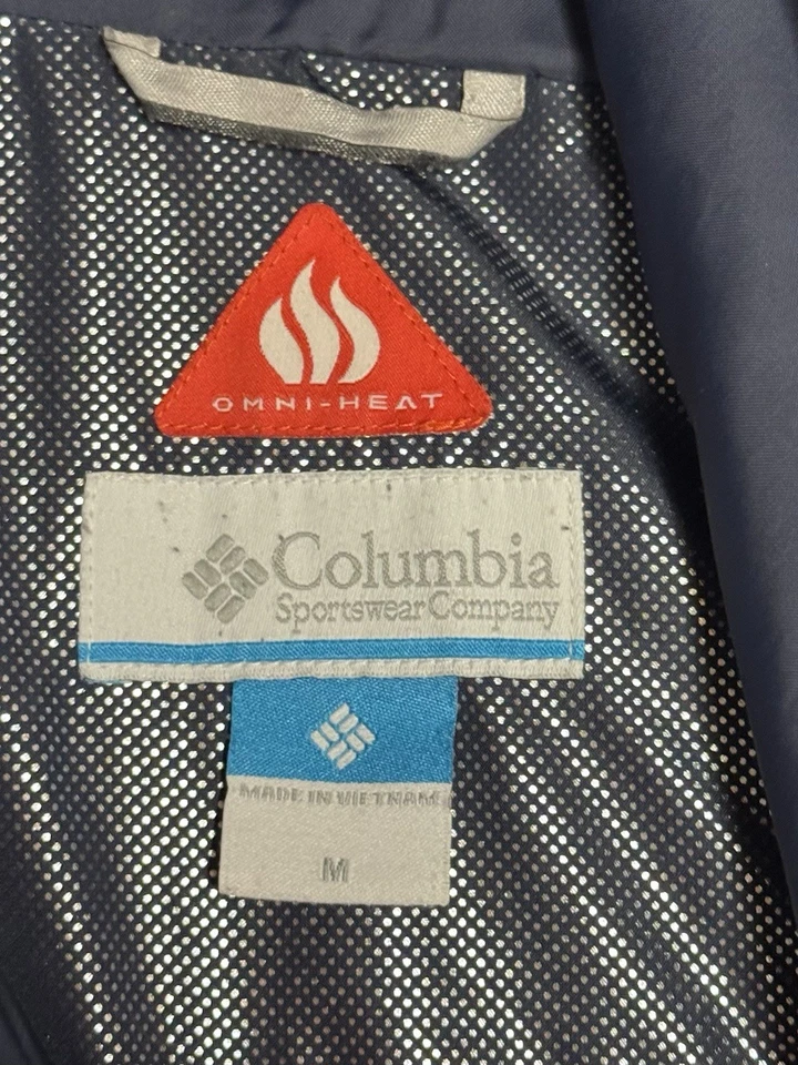 Columbia Omni Heat 女式中号 Puffer 夹克长蓝色连帽隔热外套 — 第 4/4 张图片