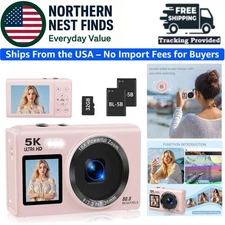 Complete Vlogging Kit: 5K Digital Camera, 80MP Photos, 32GB Card & 2 Batteries