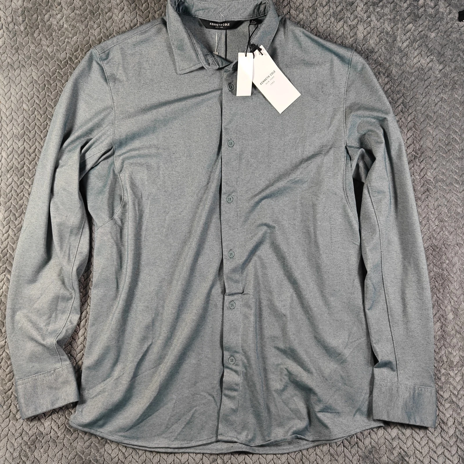 Kenneth Cole New York Long Sleeve Button Down Shirt Storm Cloud Size Large