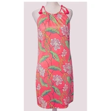 Gretchen Scott Designs Pink green Floral Dress mystic gardens tassel tie halter