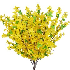 10 Pcs Artificial Forsythia Flower Branches Artificial Flowers Yellow Silk Fo...