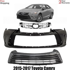 Front Bumper Cover Fascia Paintable & Lower Grille For 2015-2017 Toyota Camry