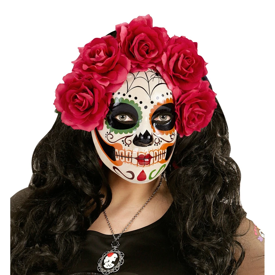 La Catrina Skelett Todesmaske Sugar Skull Maske mit roten Rosen Tag der Toten - Bild 2 von 3