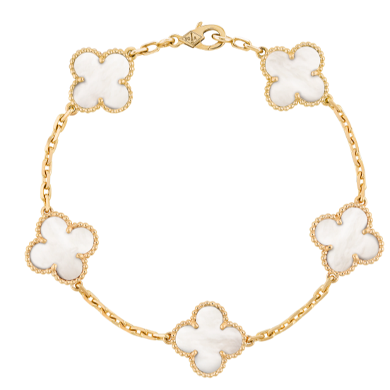 New Van Cleef & Arpels Vintage Alhambra Bracelet 18k YG 5 Motifs Mother Of Pearl