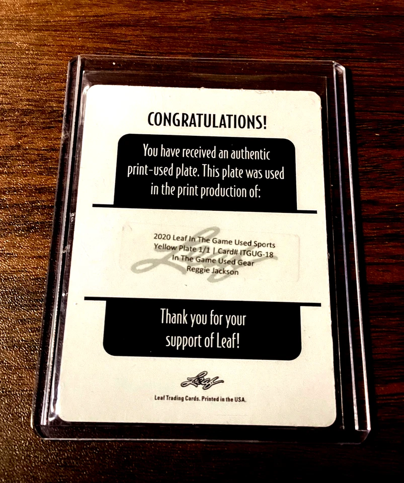 Reggie Jackson 1/1 Hoja Juego Usado Placa de Impresión 2020 Béisbol 1 de 1 SP Amarillo Foto 2 de 4