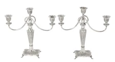 Pair Of Large Persian Silver Three Arm Candlesticks. Marked. Circa 1930