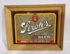 Stroh's Beer Wood Frame Stroh's BOHEMIAN STYLE BEER AMERICA'S ONLY FIRE - BREWED