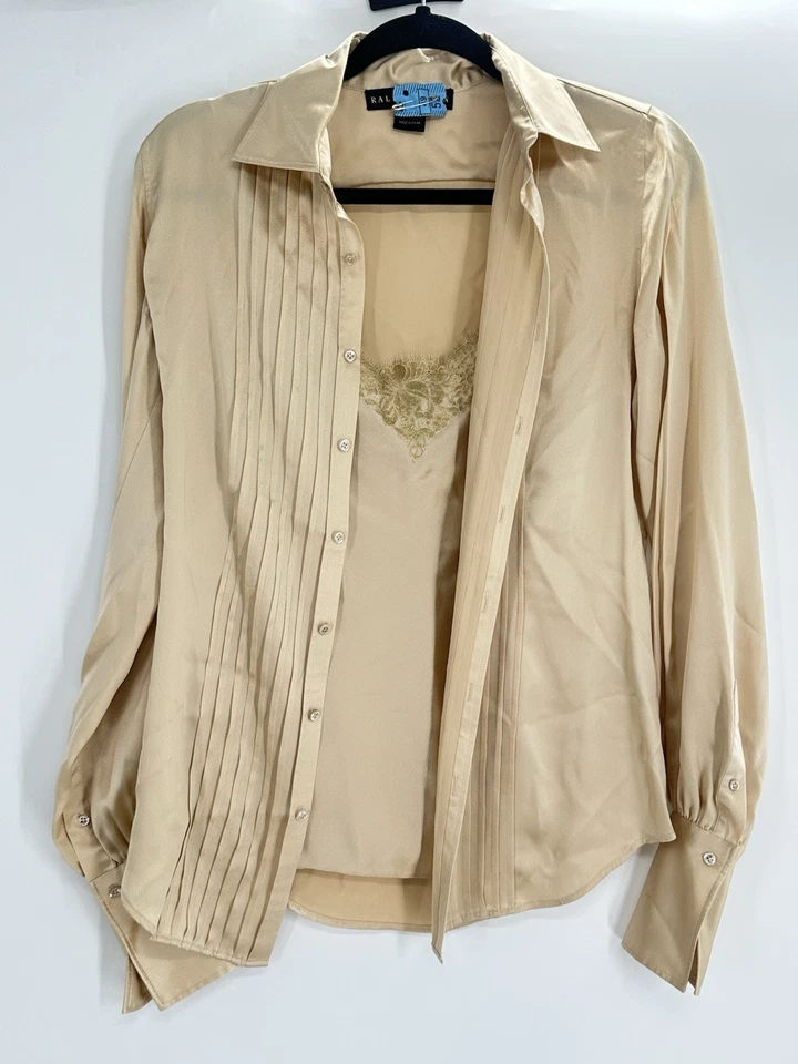 Ralph Lauren Black Label Rare 100% Silk Satin Button Down And Tank Size 8  - Image 3 of 4
