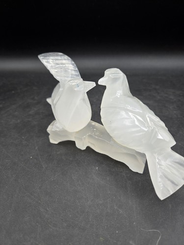 Exquisite 6" X 3" Hand Carved Alabaster Onyx Doves Love Birds