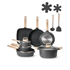 VEVOR 19 Piece Pots and Pans Set,Granite Nonstick Cookware Set,Induction Cookwar