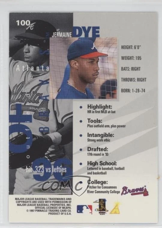 1997 Pinnacle Inside Jermaine Dye #100 - Image 2 of 2