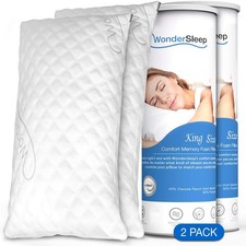 WonderSleep 2 Pack Memory Foam Bed Pillows for Home - King size