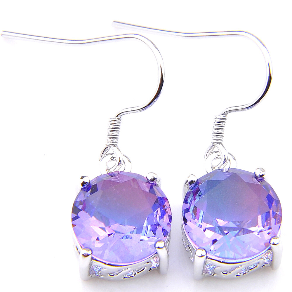 Round Shaped Mystical Purple Amethyst Tourmaline Gemstone Solid Silver Earrings eBay
