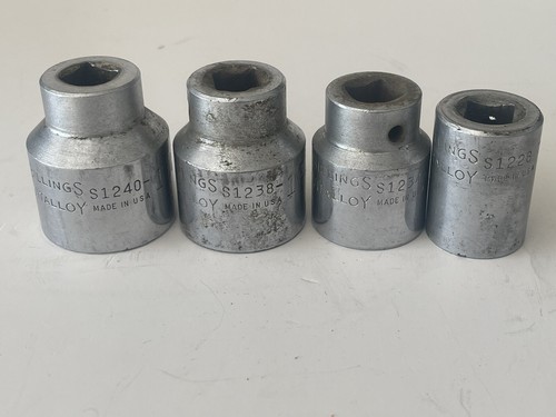 Lot Of 4. BILLINGS VITALLOY 1/2” Drive Sockets. 7/8, 1 1/16, 1 3/16, 1 1/4.