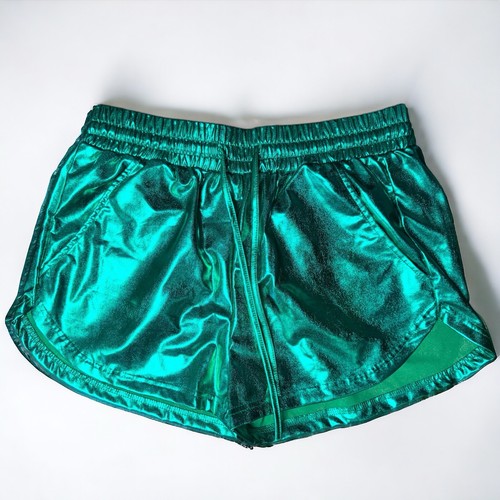 Shiny Green Metallic Shorts for Women - NWT Perfashion Summer Sparkly Outfit - Picture 2 of 11