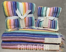 RACHEL ZOE ~ 8 PIECE TOWEL SET~ PASTEL RAINBOW COLORED ~ BRAND NEW!
